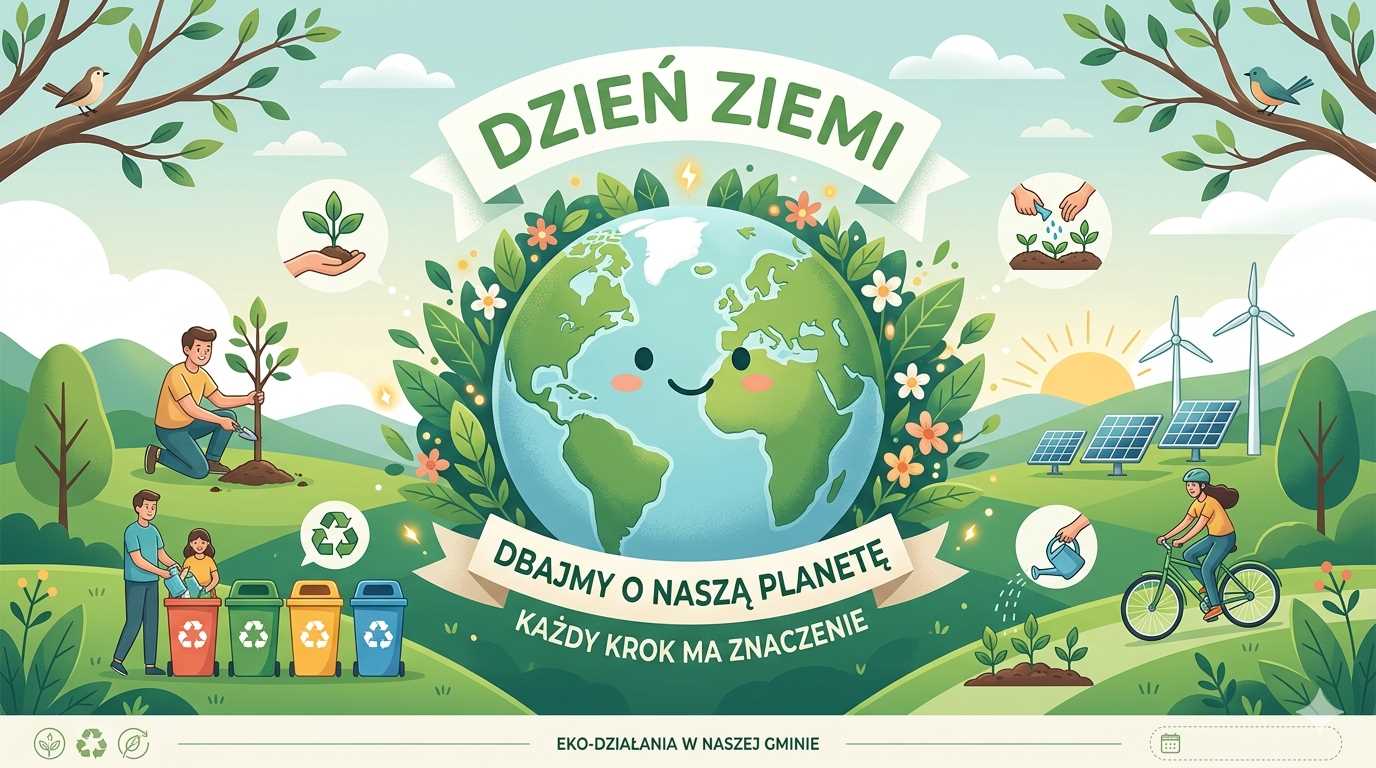 Plakat przedstawiający naszą planetę z napisem Dzień Ziemi