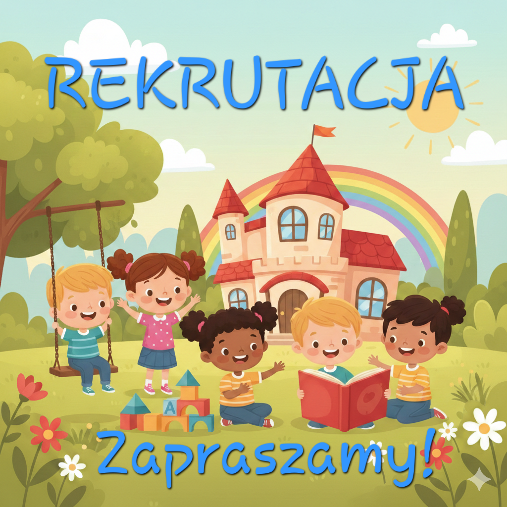 kolorowa grafika z napisem rekrutacja, zapraszamy