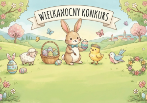 grafika wielkanocna w kolorach pastelowych z napisem wielkanocny konkurs